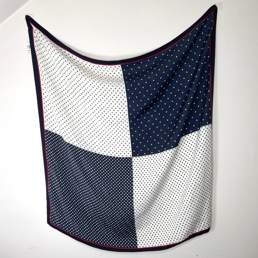 Banana‎ Republic Polka Dot Pleated Scarf Square Navy White Red Coastal Chic NWT